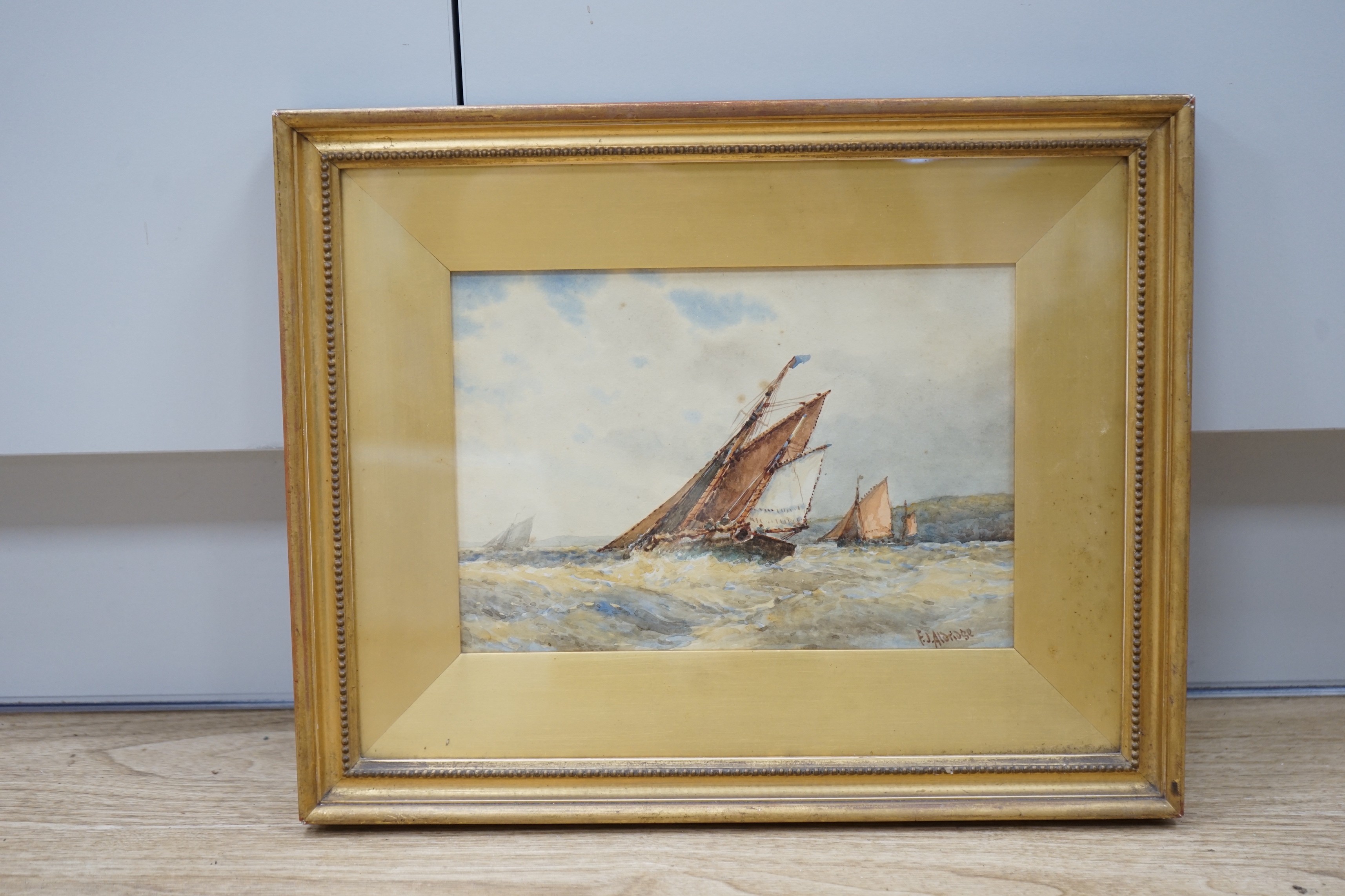 Frederick James Aldridge (1850-1893), watercolour, Fishing boats off the coast, signed, 17 x 24cm